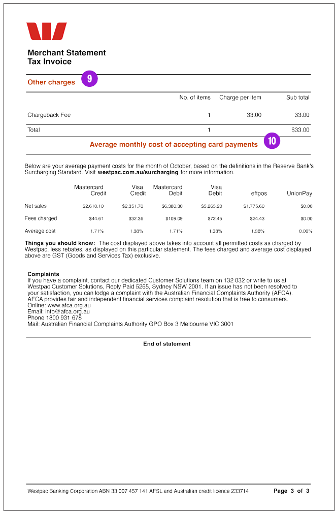 Sample merchant pricing plan statement tax invoice page 3