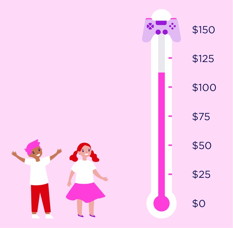 two children standing by a large thermometer