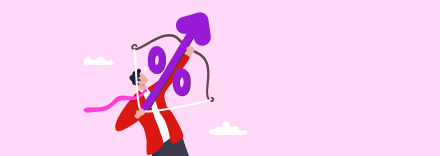 animated image of a man with a bow shooting an arrow in the shape of a % symbol, into the sky