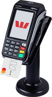 Image of a POS integrated EFTPOS machine on a stand.