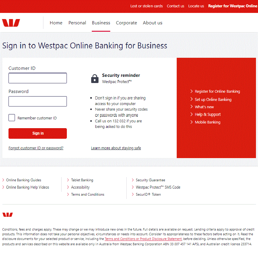 Sign into Westpac Live Online Banking