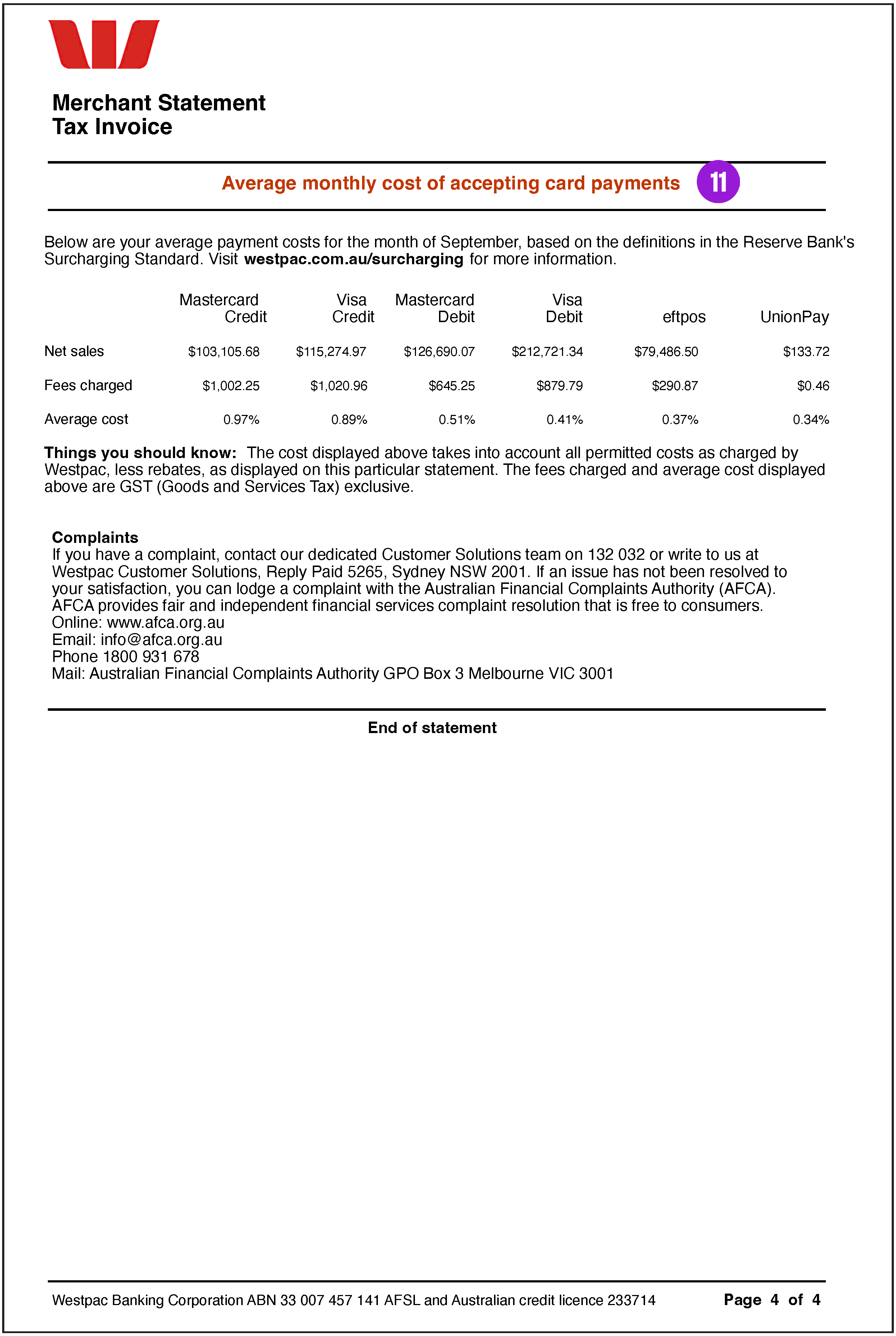 Sample merchant statement tax invoice page 3