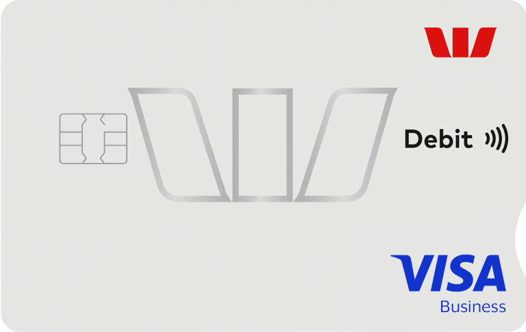 Image of a Westpac Business debit card available with an eligible business bank account.
