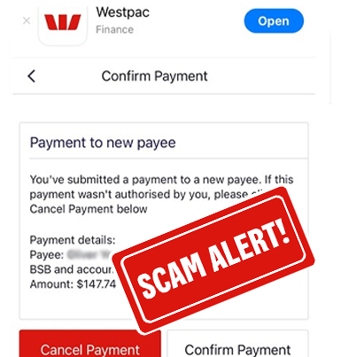 Image of scam payment notification