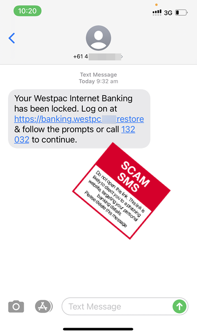 Scam message - Westpac- Internet Banking locked - July 2021