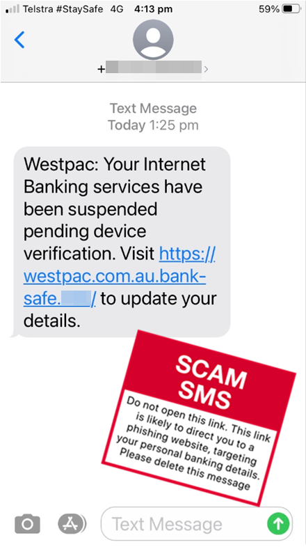 Scam message - Westpac - Internet Service suspended - Dec 2020