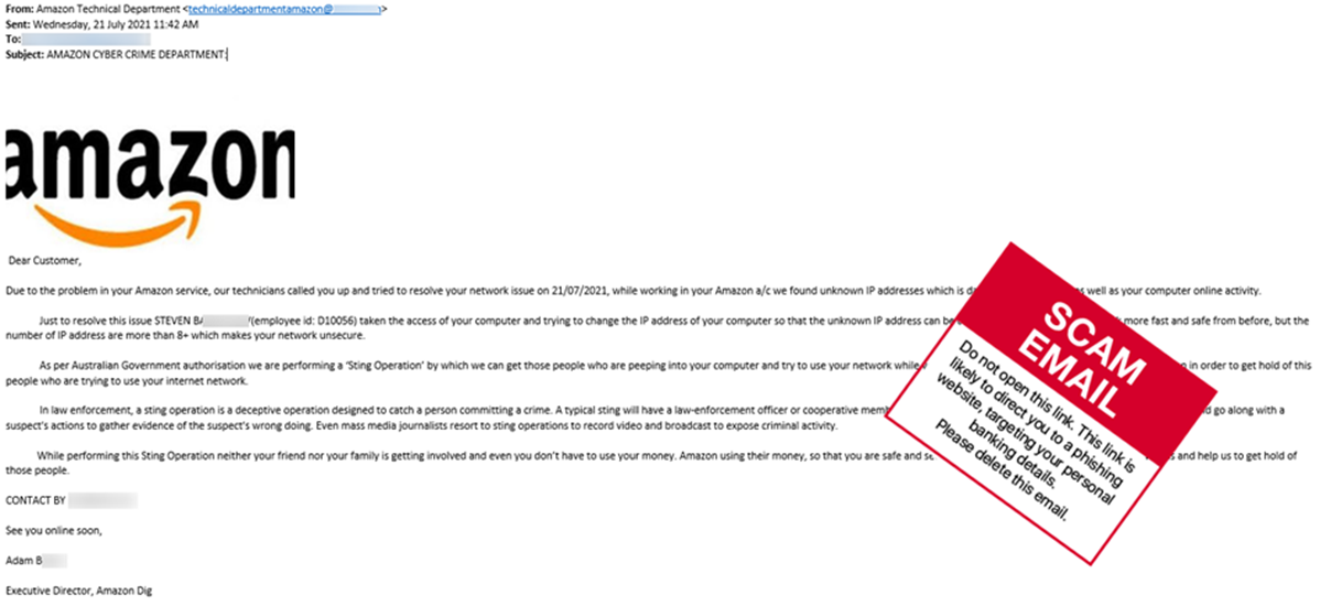 Scam email - Amazon - Cyber_Crime_Department  - July 2021