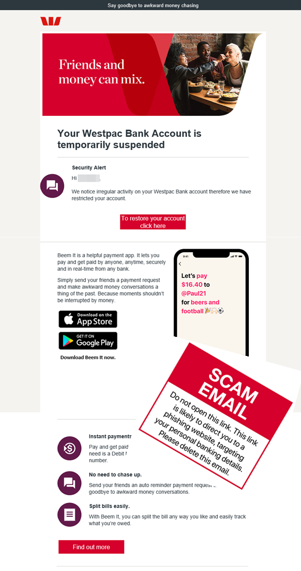 Scam email - Westpac - Account_Suspended_Jan 2022