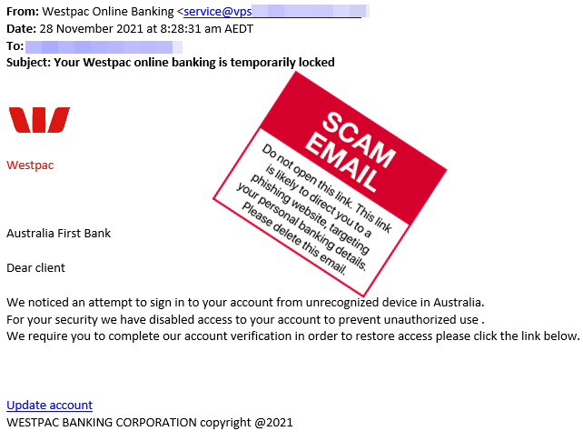 Scam email - Westpac - Digital_Banking_Blocked  -Nov 2021