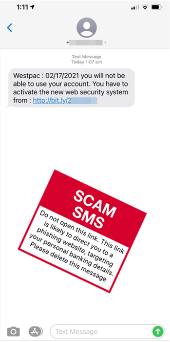 Scam message - Westpac - Activate a new security system - Feb 2021