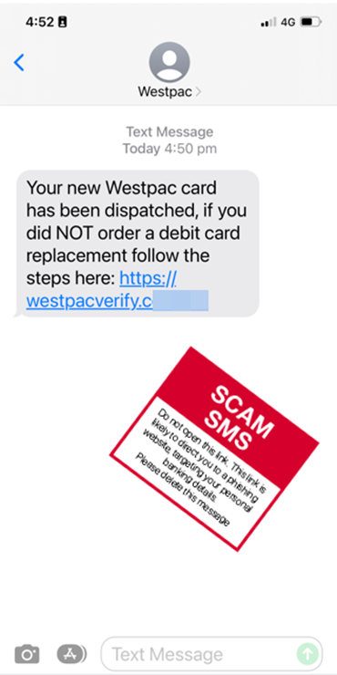 Scam message - Westpac_Card_Dispatched_Mar_22