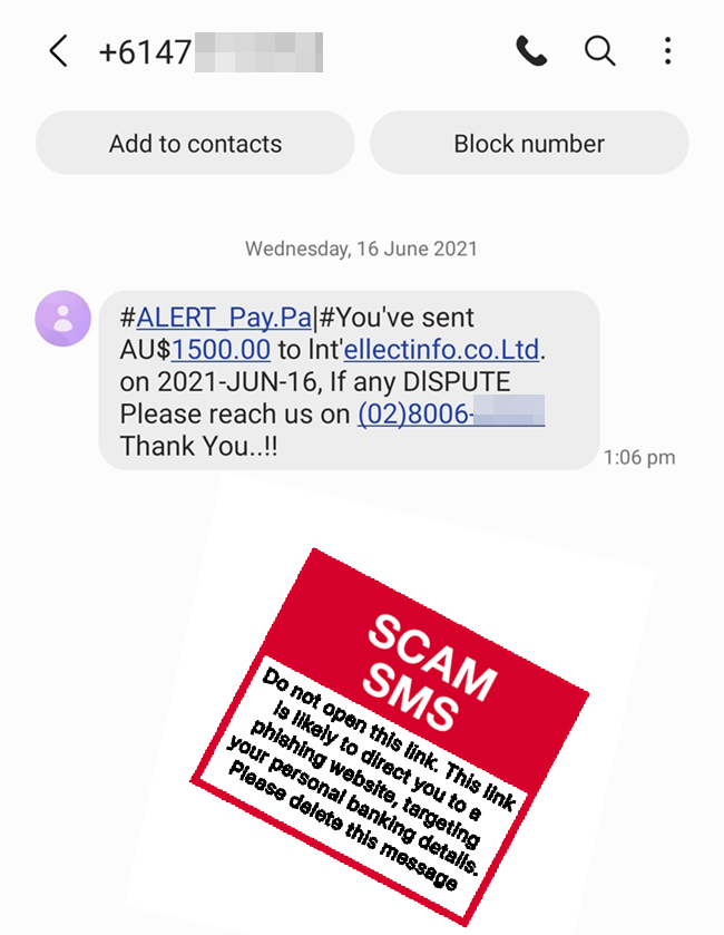 Scam message - PayPal - Payment Sent - June 2021