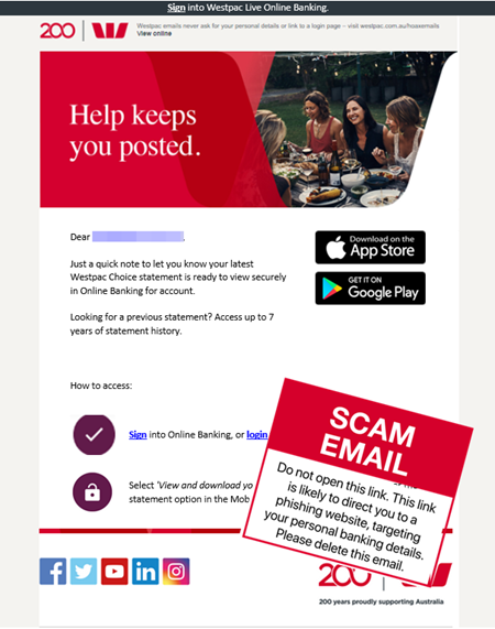 Scam email - Westpac - Estatement Avail - June 2020