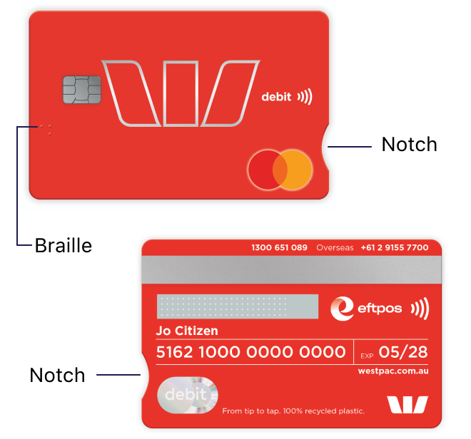 New Westpac debit card front and back designs