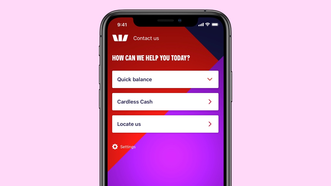 A smart phone showing the interface of the new Westpac app